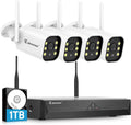 Jennov Kit Videosorveglianza WiFi 5 MP - 4 Telecamere con Grandangolo 120 Gradi - NVR 10 Canali con HDD 1 TB - Registrazione Continua e Rilevamento Persone