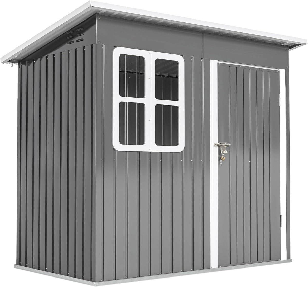 Capanno da Giardino Outsunny in Acciaio Zincato - Casetta Porta Attrezzi Esterna 2,55 m2 - Tetto Inclinato con Porta Bloccabile 221x133x190 cm Grigio