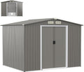 HOMASIS Casetta da giardino in metallo 9,7 m3 - Acciaio zincato grigio chiaro - 4 finestre e 2 porte scorrevoli - Tetto a 2 falde 260 x 207 x 180 cm