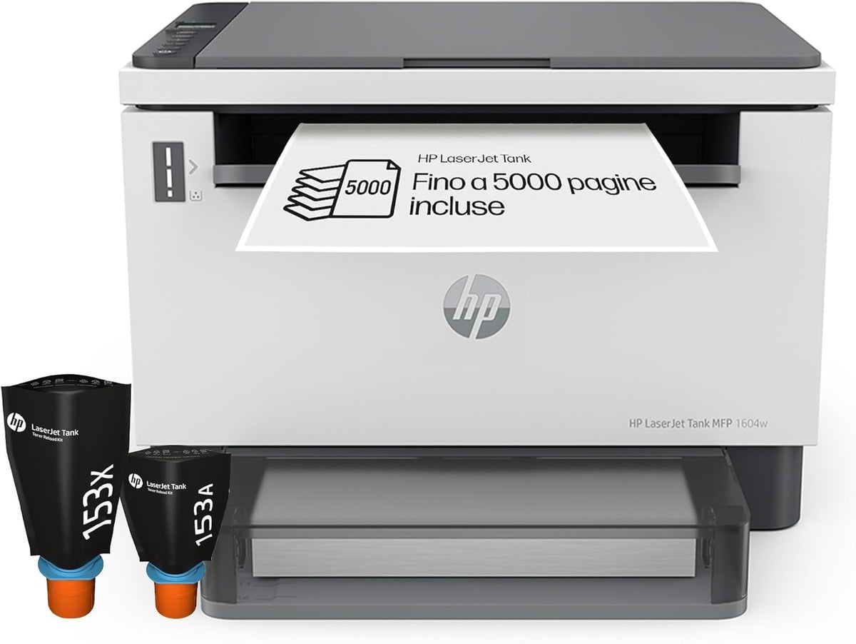 HP Laser Tank 1604w Stampante laser multifunzione monocromatica - Fino a 23 ppm e toner ricaricabile - Stampa fronte retro manuale e scansione A4 - WiFi USB fino a 5000 pagine