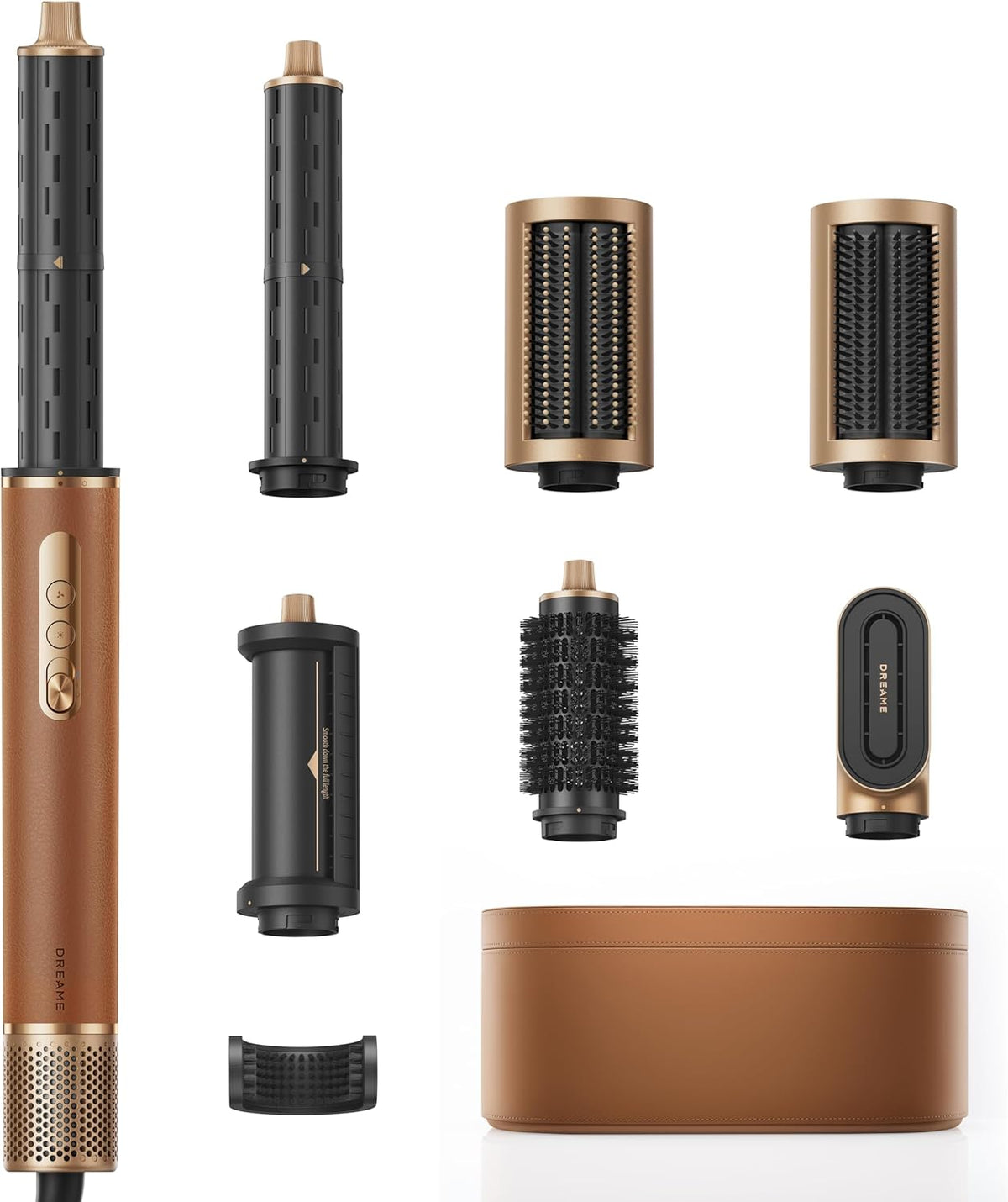 DREAME AirStyle Pro 7 in 1 Multistyler e Asciugacapelli - Potenza 1300 W con Styling a Flusso d'Aria - 2 Cilindri Arricciacapelli - Tecnologia Ionica Custodia in Pelle Gold