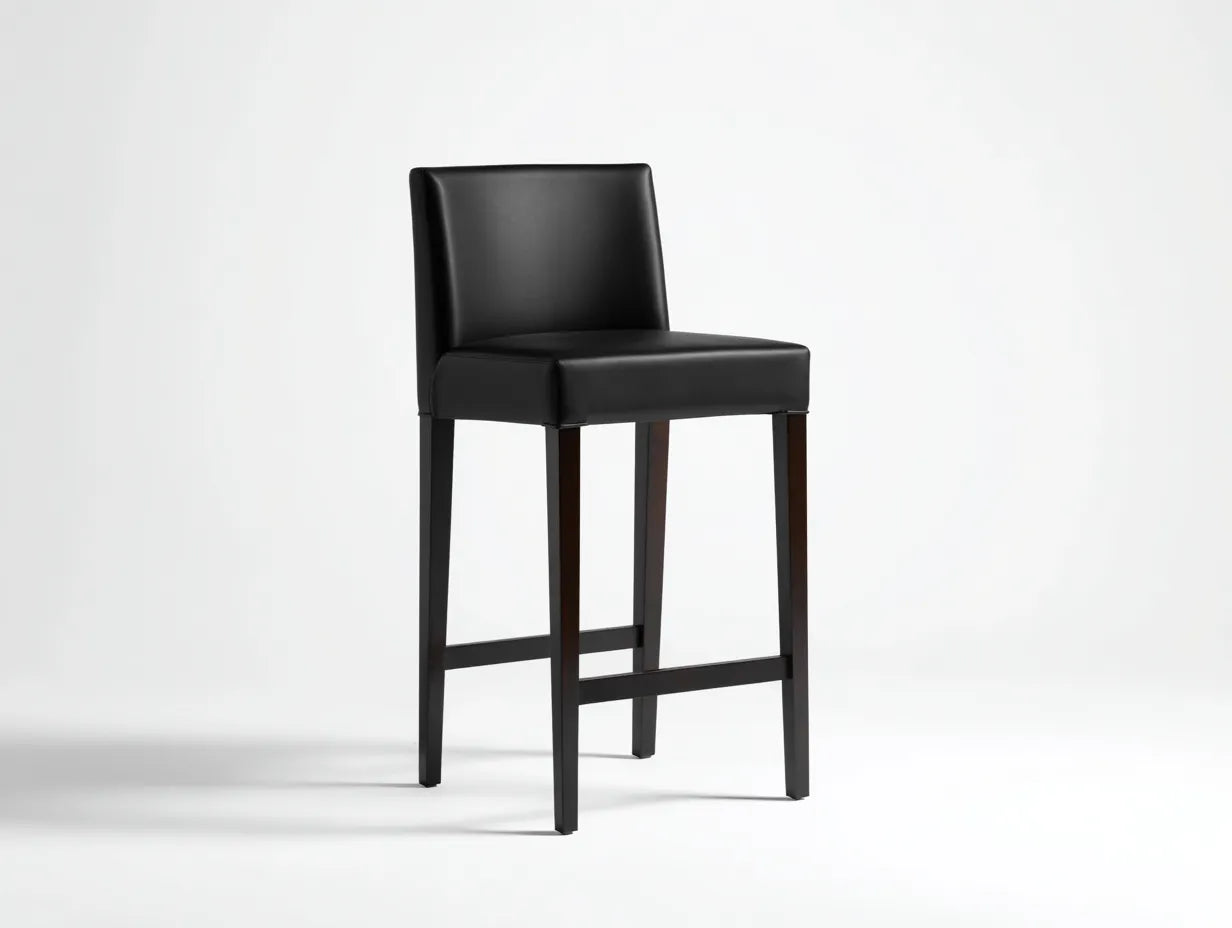 Sgabello da bar con seduta imbottita e struttura in legno scuro 44 x 47 x 103 cm - nero e marrone scuro - per cucina e bancone - stile moderno sobrio