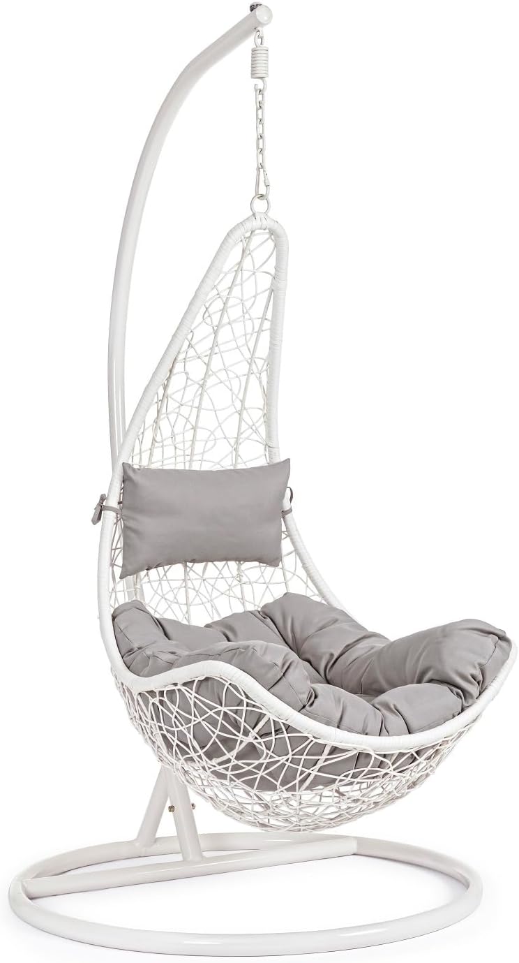 BIZZOTTO Yes Everyday Poltrona Sospesa - Struttura in Metallo con Seduta in Tessuto - Design Pieghevole - Bianca 198 x 72 cm per Zona Relax Interna ed Esterna