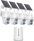 COOAU C7-4 Kit 4 Telecamere WiFi 4 MP - Sistema Esterno PTZ 360 Gradi con Pannelli Solari - Visione Notturna Colori e Rilevamento Movimento - IP66 senza Canone Mensile