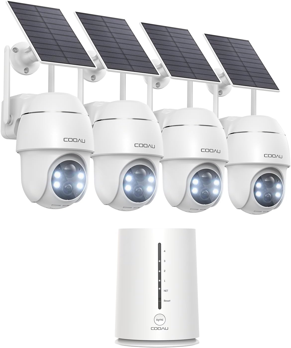 COOAU C7-4 Kit 4 Telecamere WiFi 4 MP - Sistema Esterno PTZ 360 Gradi con Pannelli Solari - Visione Notturna Colori e Rilevamento Movimento - IP66 senza Canone Mensile