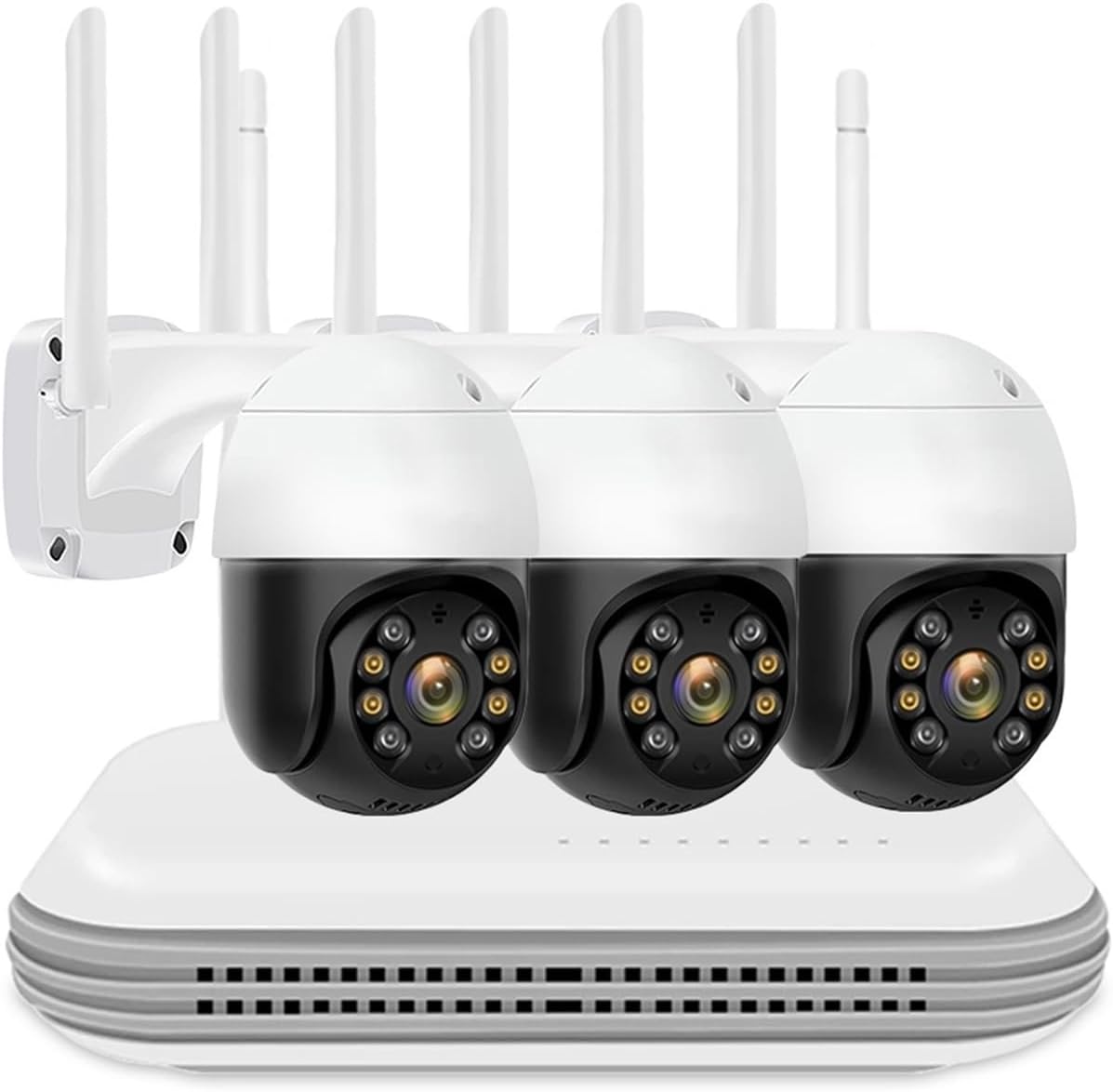 Kit videosorveglianza WiFi PTZ 5 MP DCDCD - NVR 4 canali con 3 telecamere - Video a colori e audio bidirezionale - Sistema domestico con memoria 2 TB