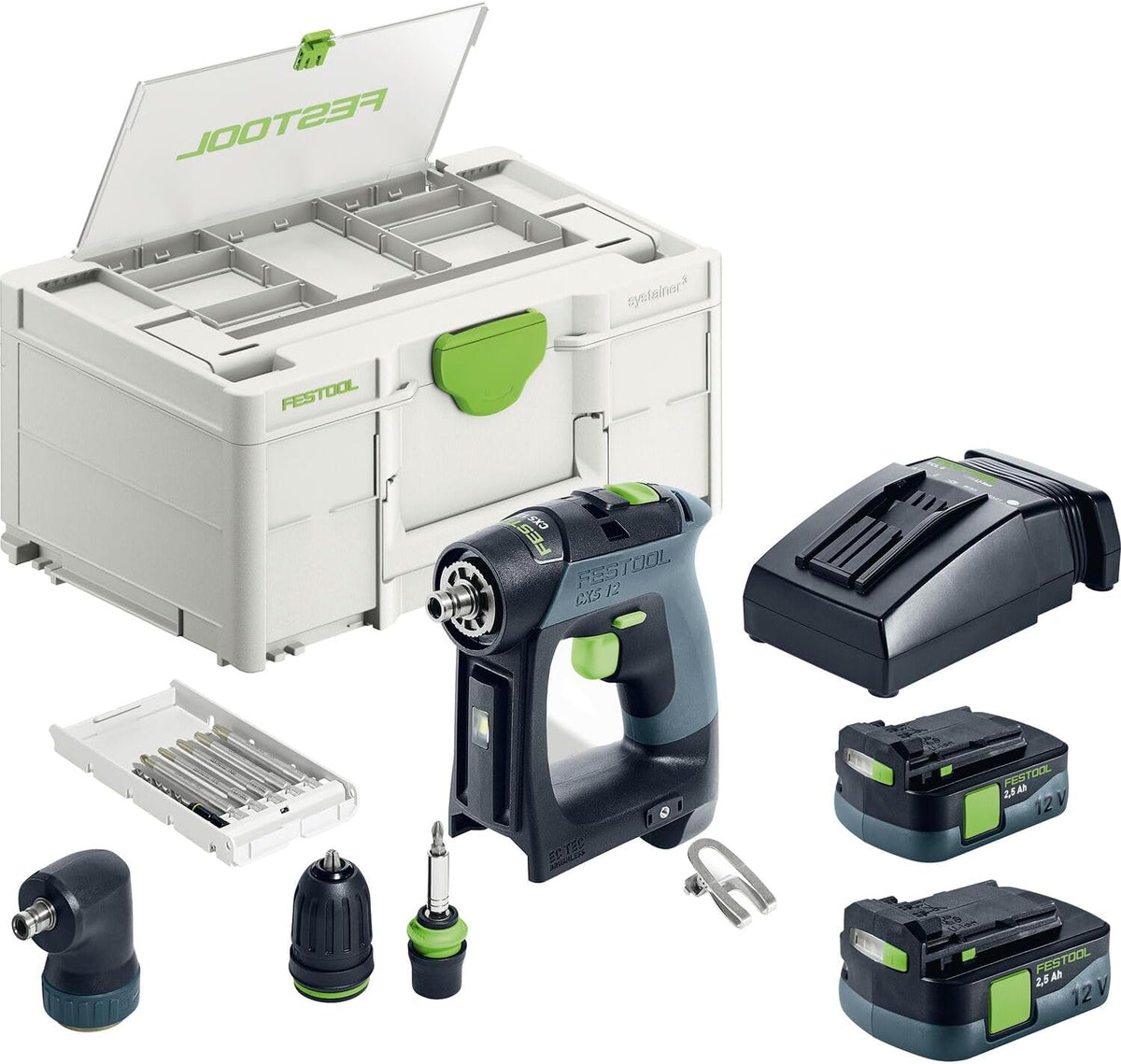 Festool CXS 12 2,5 Set Trapano avvitatore a batteria - Velocità fino a 1600 giri min - Capacità 2,5 Ah - Set cordless per foratura avvitatura e montaggio