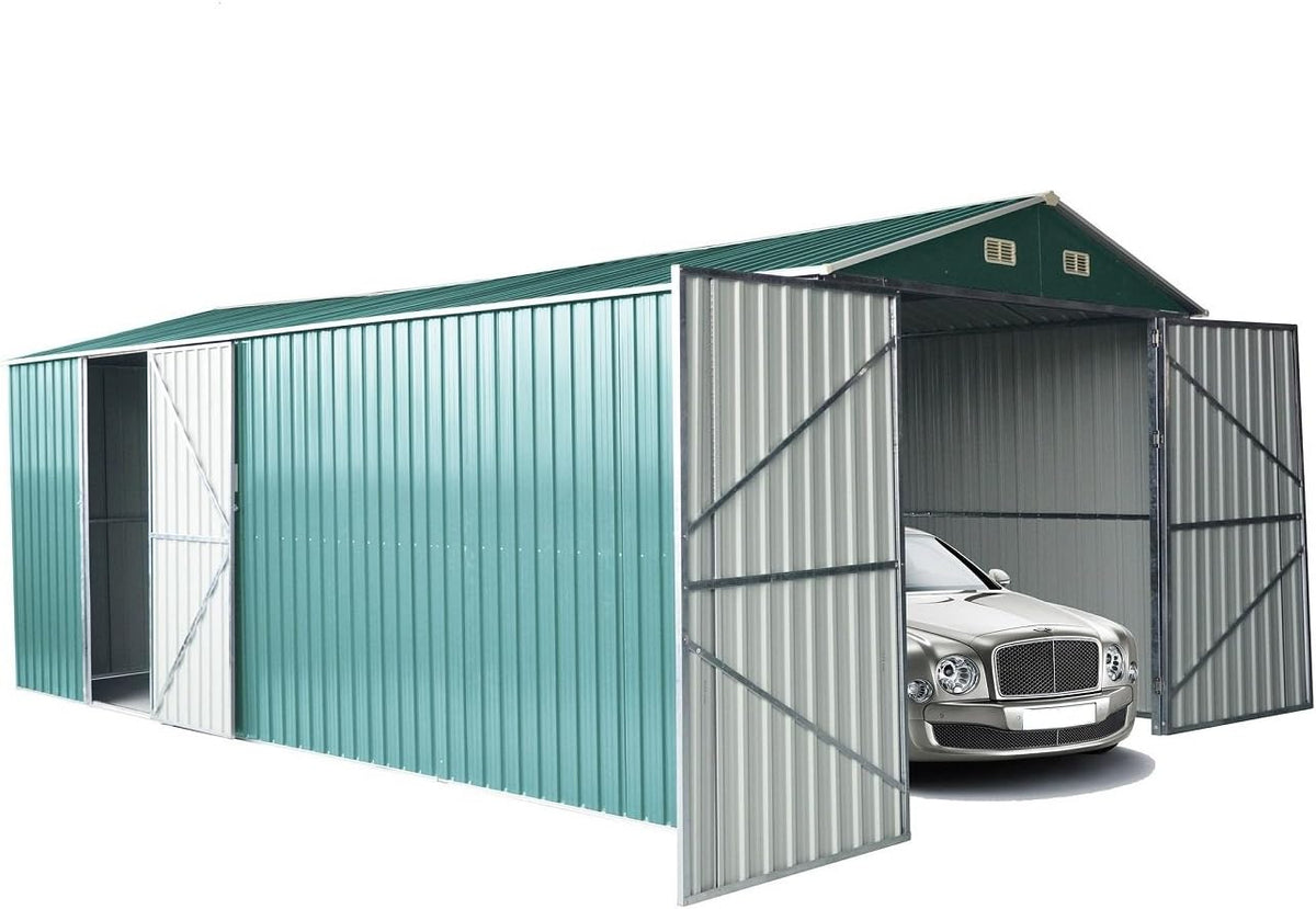 Italfrom 4535 Casetta da giardino zincata - Box in metallo verde per rimessa e ripostiglio - Formato grande in stile moderno - Dimensioni 500 x 300 x 232 cm