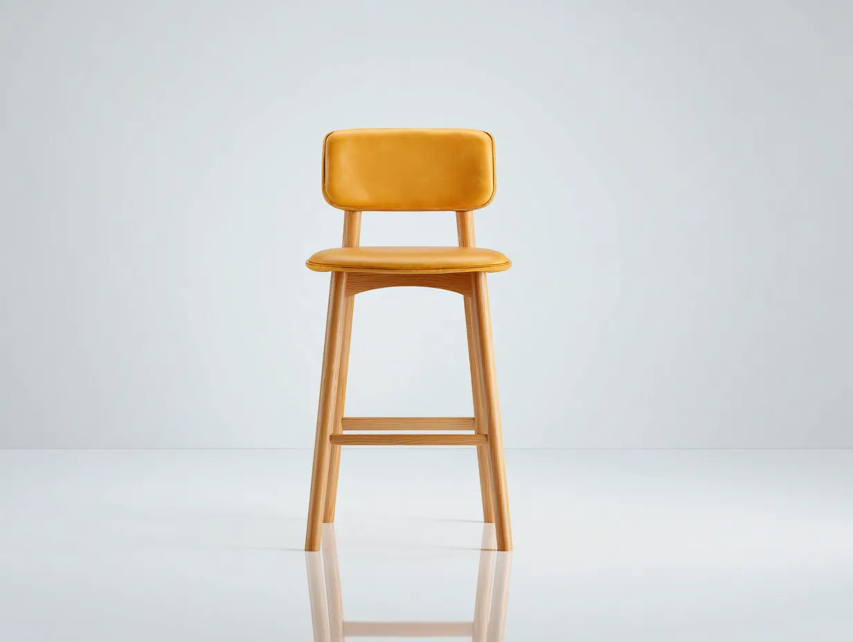 Sgabello da bar in similpelle con struttura in legno 44 x 48 x 104 cm - giallo senape e rovere chiaro - per cucina e penisola - stile nordico contemporaneo
