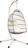 Brigros Rawak Sedia a Dondolo Sospesa - Supporto a Terra in Acciaio con Seduta Pieghevole - Corda e Cuscino Impermeabile - Naturale Portata 100 kg per Esterno