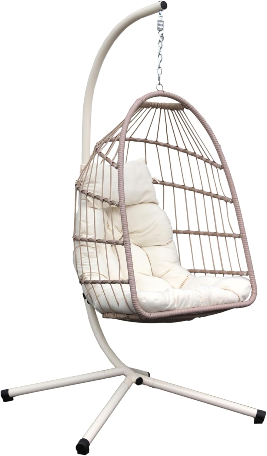 Brigros Rawak Sedia a Dondolo Sospesa - Supporto a Terra in Acciaio con Seduta Pieghevole - Corda e Cuscino Impermeabile - Naturale Portata 100 kg per Esterno