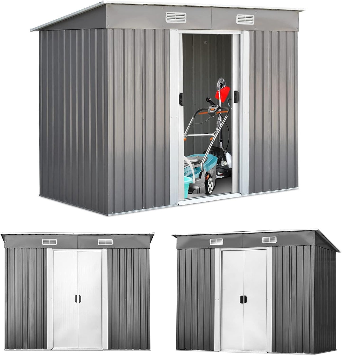 RELAX4LIFE Casetta da giardino 3,12 m2 - Lamiera d acciaio zincata e verniciata - 2 porte scorrevoli e tetto inclinato - Dimensioni 238 x 131 x 160 cm