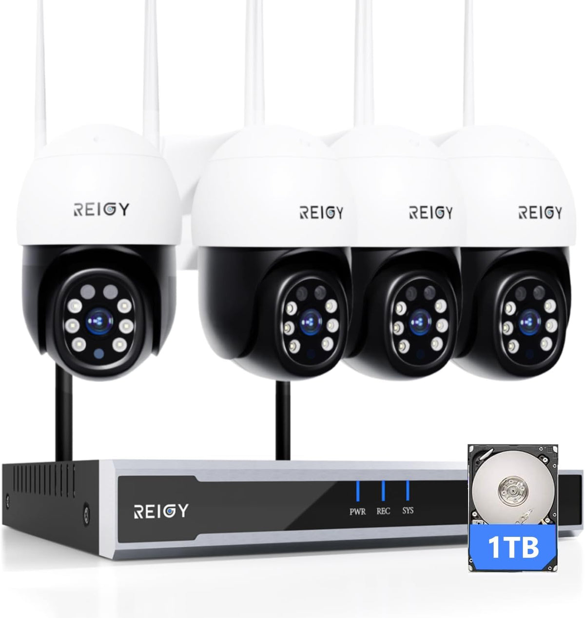 REIGY Kit Videosorveglianza 5 MP - NVR 16 Canali con HDD 1 TB e 4 Telecamere PT - Risoluzione 2880 x 1620P - Audio Bidirezionale Visione Notturna Colori