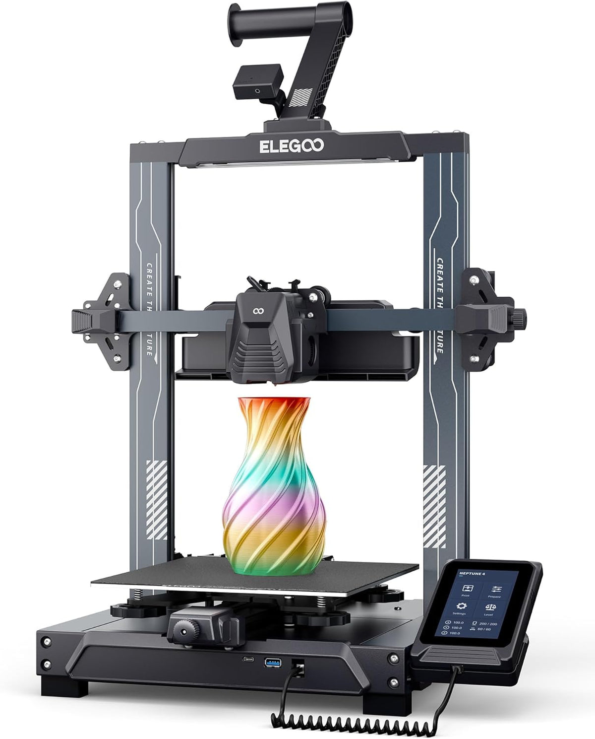 ELEGOO Neptune 4 Stampante 3D FDM - Velocità fino a 500 mm s e Volume 225 x 225 x 265 mm - Livellamento Automatico 121 Punti - Estrusore Diretto 300 Gradi Doppio Ingranaggio
