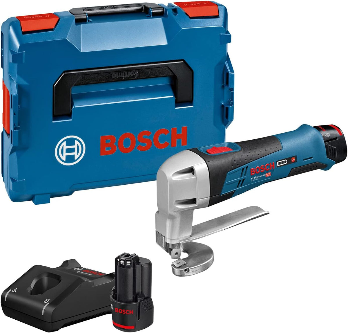 Bosch Professional GSC 10.8 V LI Cesoia a batteria - Utensile per taglio del metallo - Lama in acciaio - Alimentazione a batteria finitura blu professionale