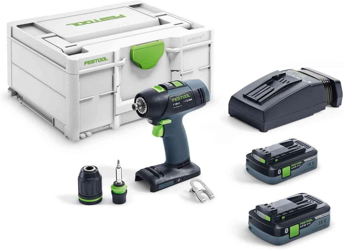 Festool T 18 3 HPC 4,0 I Plus Trapano avvitatore a batteria - Velocità fino a 1500 giri min - Batteria con capacità 4,0 Ah - Utensile cordless per montaggio e foratura