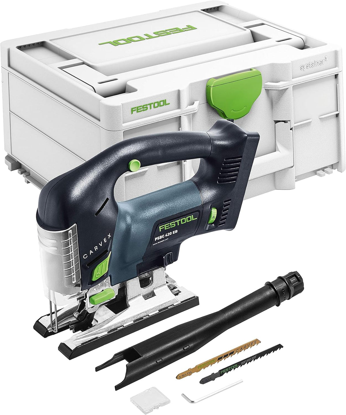 Festool CARVEX PSBC 420 EB-Basic Seghetto Alternativo a Batteria - Lama in Acciaio Inossidabile per Legno - Corpo Verde Professionale - Sistema Cordless