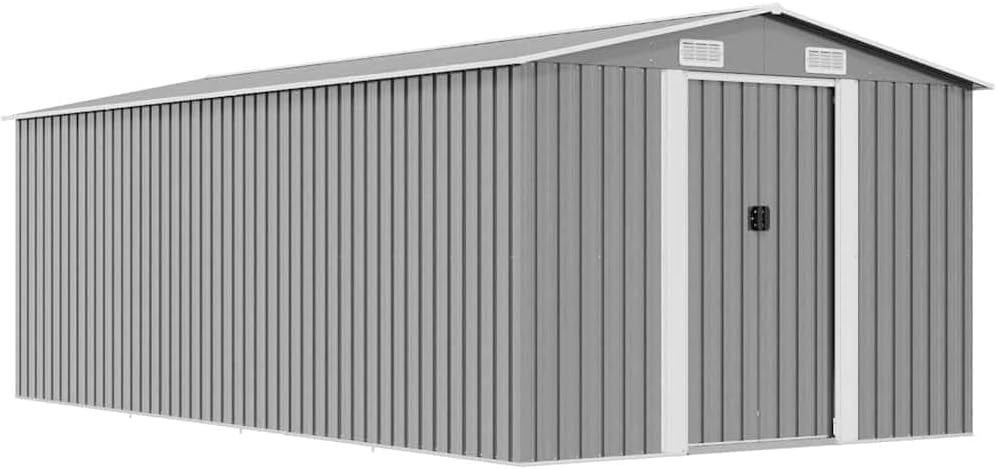 vidaXL Casetta da giardino in metallo - Capanno attrezzi grigio di grande formato - Dimensioni circa 489 x 257 x 181 cm - Deposito da esterno per giardino e cortile
