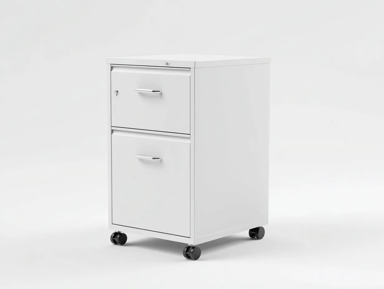 Cassettiera ufficio con 2 cassetti, serratura e ruote 43 x 52 x 69 cm - bianco opaco - per studio e ufficio - stile minimale funzionale