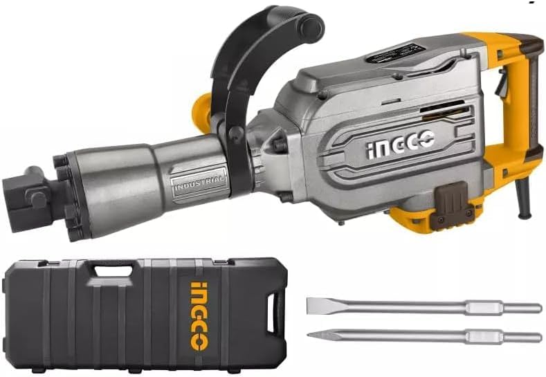 INGCO PDB17008 Martello scalpellatore demolitore - Potenza 1700 W e forza 50 joule - Alimentazione con cavo - Peso 16 kg con accessori nero giallo