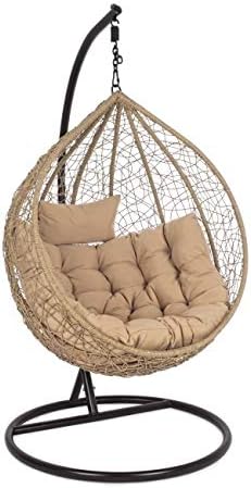 Bizzotto Amirantes 0661731 Poltrona sospesa - Poliestere e fibra sintetica finitura naturale - Cuscini inclusi - Portata massima 120 kg per zona relax
