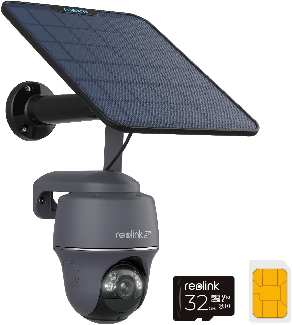 Reolink Go PT Ultra 4G LTE Telecamera 4K - SIM senza WiFi con Pannello Solare e PT 360 Gradi - Visione Notturna Colori e Rilevamento Smart - MicroSD 32 GB Inclusa Grigia