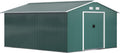 Outsunny Casetta da giardino 12,4 m2 - Lamiera d acciaio verde scuro con fondazione - 4 prese d aria e 2 porte scorrevoli - Capanno porta attrezzi di grande formato