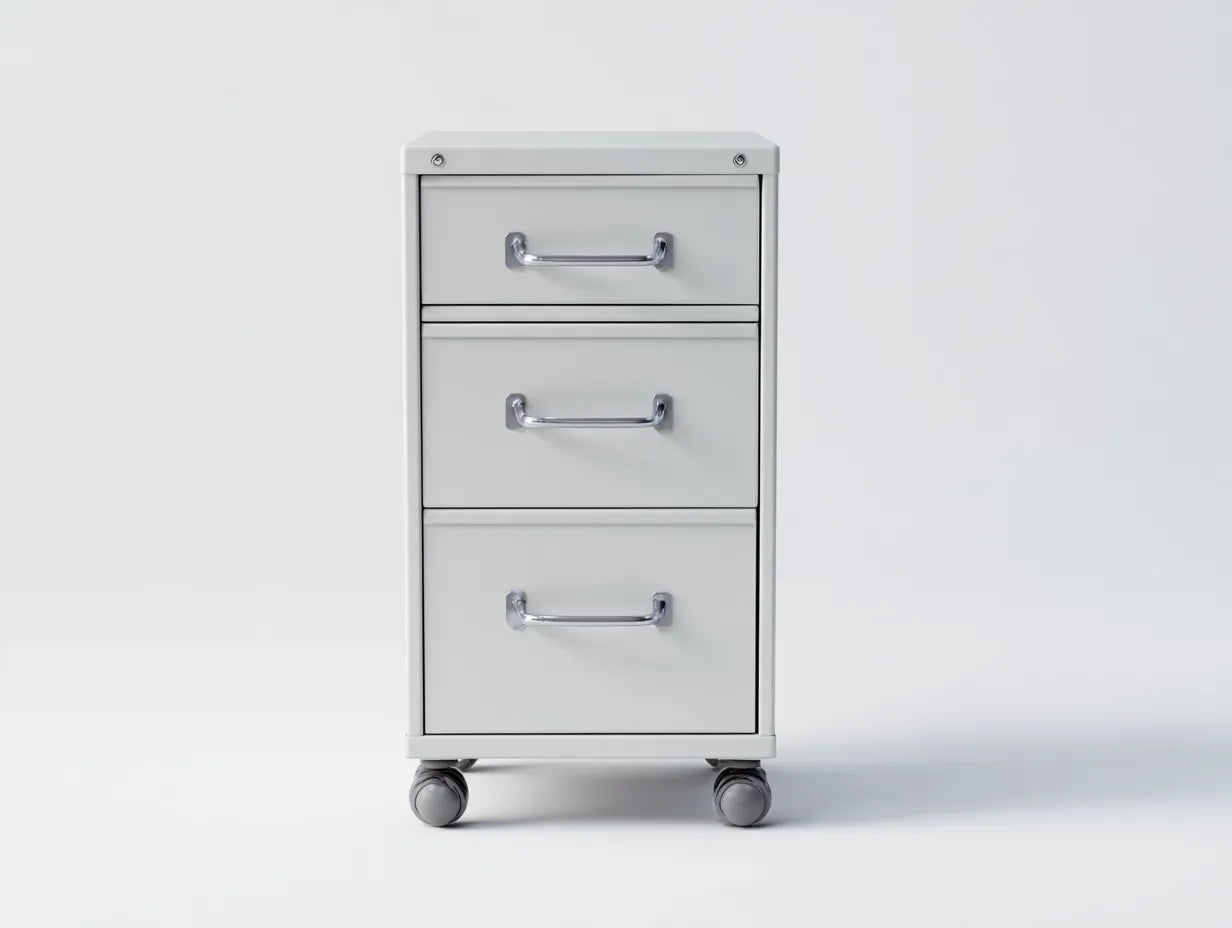 Cassettiera ufficio in metallo con 3 cassetti e ruote 40 x 50 x 89 cm - grigio chiaro - per studio e ufficio - stile funzionale moderno
