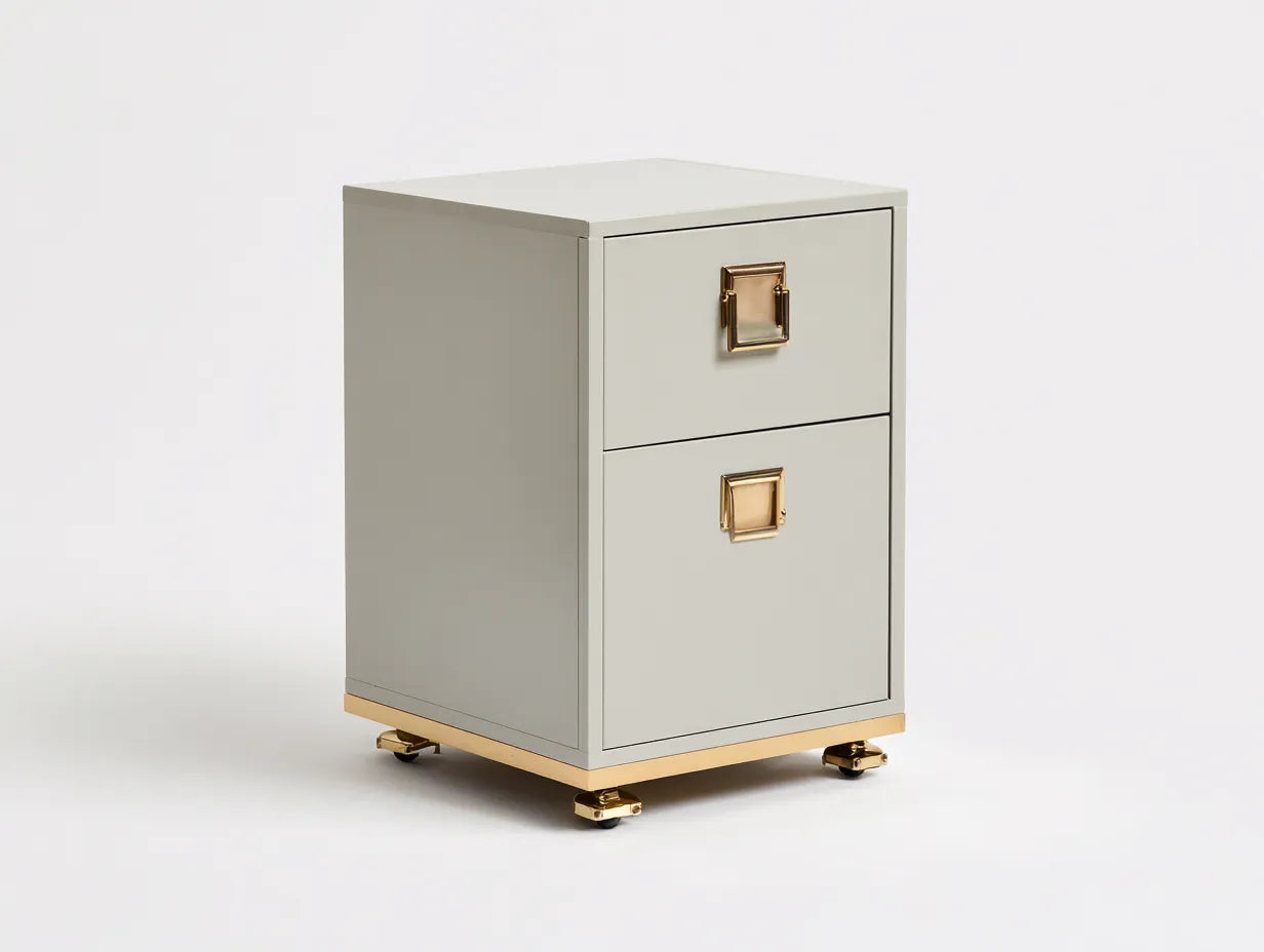 Cassettiera ufficio con 2 cassetti e ruote in finitura grigio perla 43 x 50 x 65 cm - grigio perla e oro satinato - per studio e ufficio - stile contemporaneo elegante