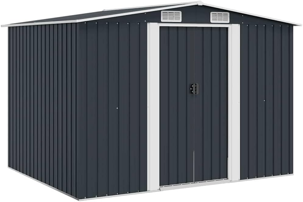 vidaXL Casetta da giardino ventilata - Acciaio antracite con ingresso scorrevole - Capanno robusto per attrezzi da esterno - Dimensioni 257 x 205 x 178 cm