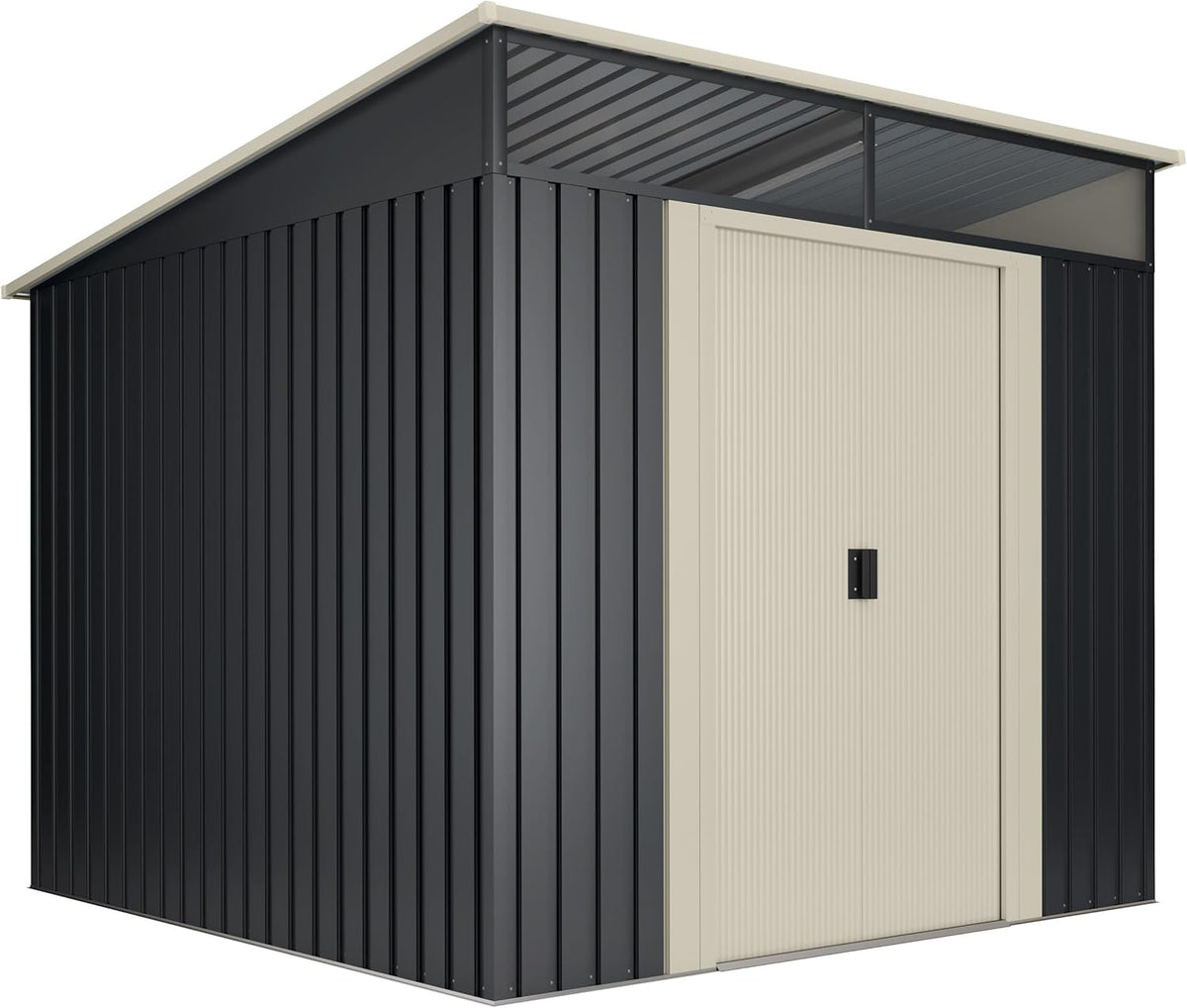 Casetta da Giardino Wasabi Stark - Capanno Porta Attrezzi in Acciaio 5,6 m2 - Lucernario in Policarbonato e Doppia Porta Scorrevole 236x239x202 cm Grigio Antracite Beige