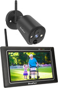 SecuFirst Kit videosorveglianza 2K da esterno - Monitor touch screen 7 pollici senza WiFi - Telecamere wireless con memoria 64 GB - Sistema senza costo di abbonamento