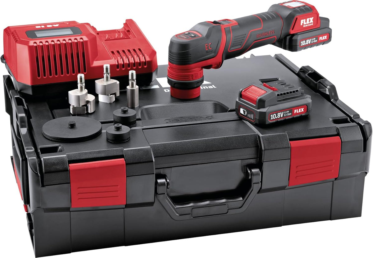 Flex PXE 80 10.8 EC 418102 Lucidatrice a batteria - Sistema 10,8 V - Corpo in plastica nero rosso - Utensile cordless per lucidatura e finitura