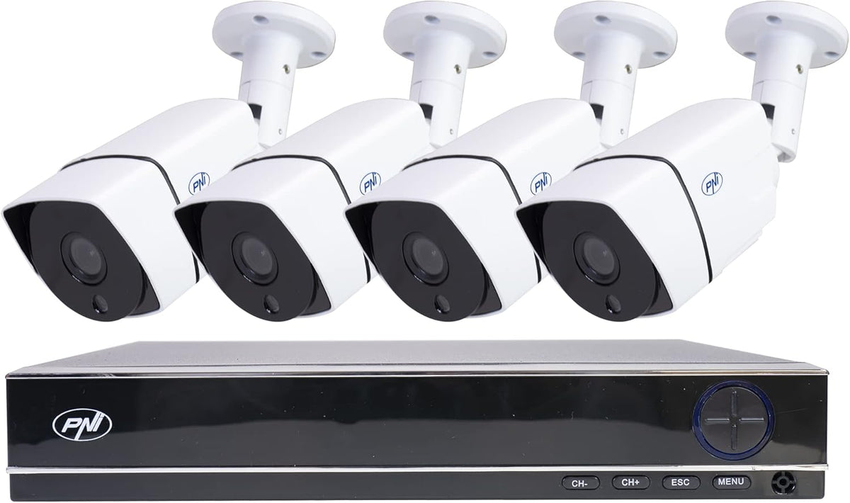 PNI House PTZ1300 Kit Videosorveglianza AHD - NVR 4 Canali con 4 Telecamere Esterne 2 MP - Video Full HD 1080P - Sensore Movimento per Sicurezza Domestica