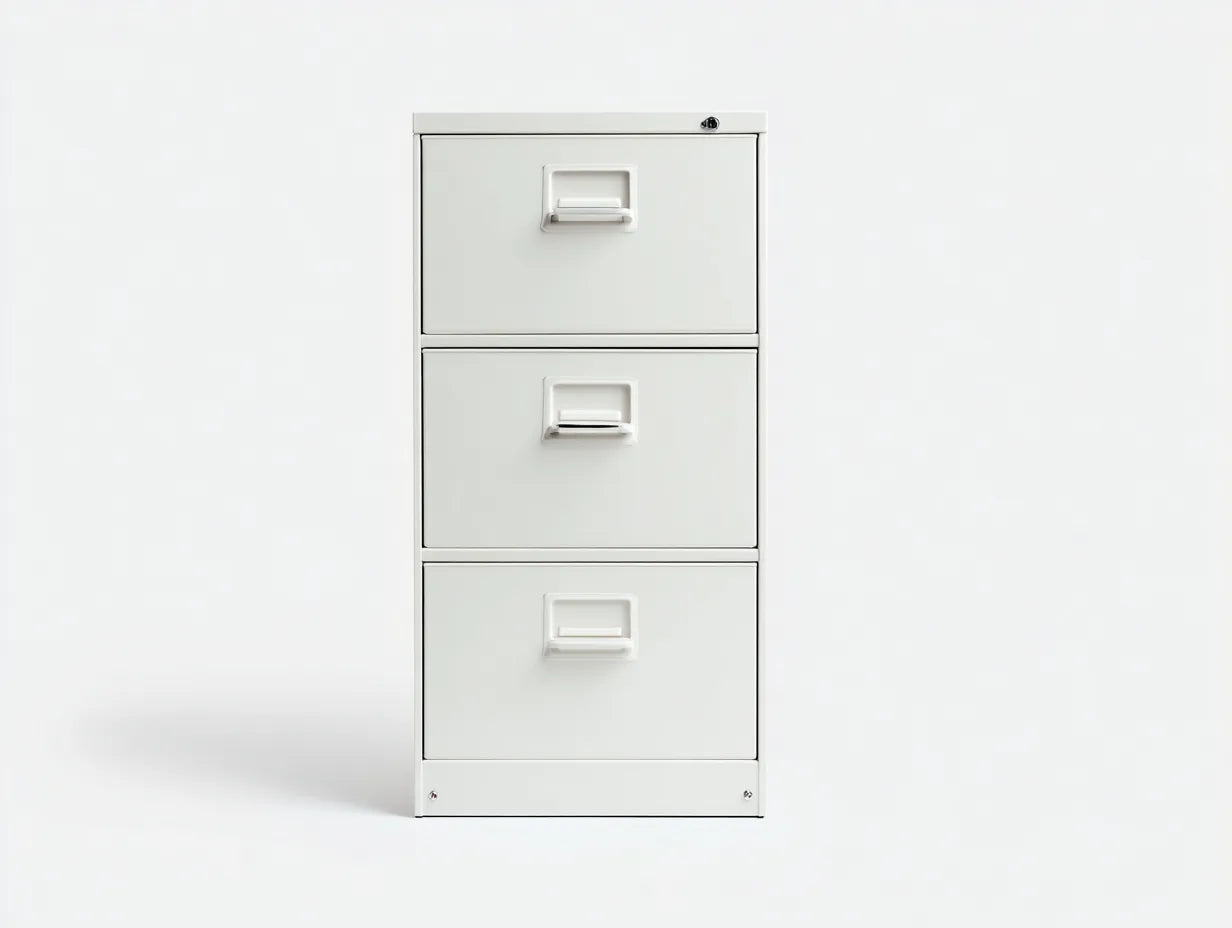 Cassettiera archivio in metallo con 3 cassetti e serratura 40 x 52 x 102 cm - bianco opaco - per studio e ufficio - stile professionale minimale