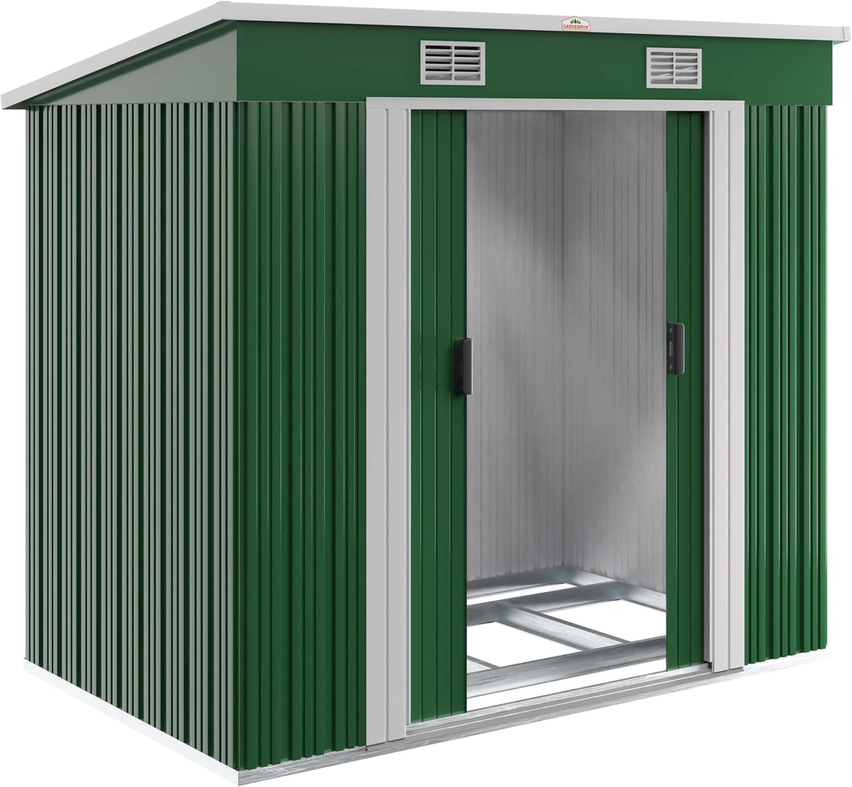 Casetta da Giardino GARDEBRUK in Metallo - Capanno Porta Attrezzi 2 m2 con Fondamenta e Porta Scorrevole - Deposito Esterno Verde 196x122x182 cm
