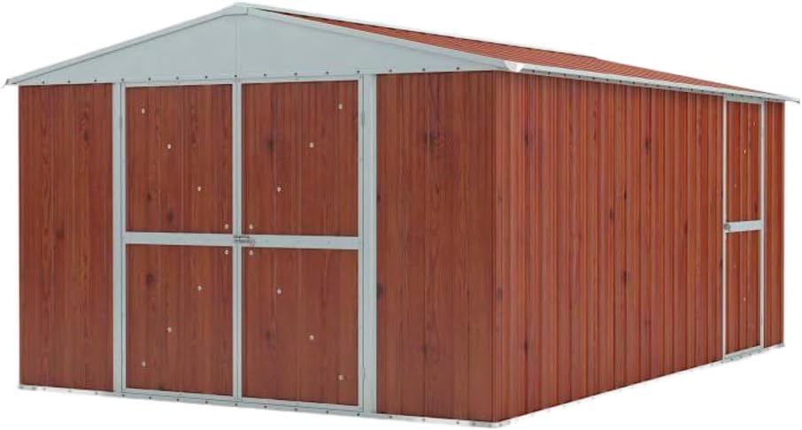Casetta da Giardino in Acciaio Zincato - Capanno Porta Attrezzi in Lamiera 15 m2 con Finitura Effetto Legno - Struttura Esterna 4,3x3,6x2,1 m 185 kg