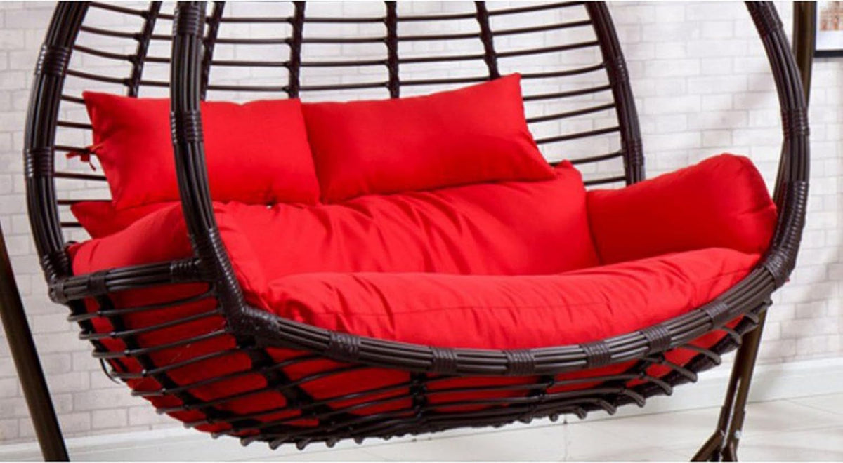 Sedia Sospesa Doppia in Vimini - Modello Impermeabile per 2 Persone - Nido d'Uovo Rimovibile con Cuscini - Per Patio Giardino e Relax Esterno