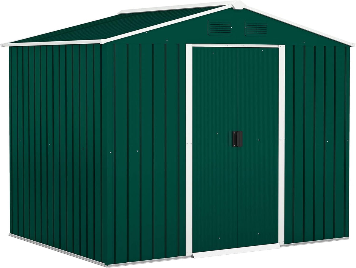 Outsunny Casetta da giardino 3,6 m2 - Acciaio zincato verde con prese d aria - Doppie porte scorrevoli bloccabili - Tetto inclinato dimensioni 236 x 174 x 190 cm