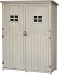 Outsunny Casetta da giardino in legno di abete - Doppia porta con mensole e finestre - Capanno attrezzi grigio chiaro - Dimensioni 127,5 x 50 x 164 cm