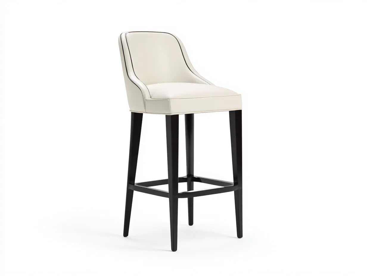 Sgabello da bar con seduta avvolgente e struttura in legno scuro 46 x 50 x 104 cm - bianco crema e nero opaco - per cucina e penisola - stile elegante contemporaneo