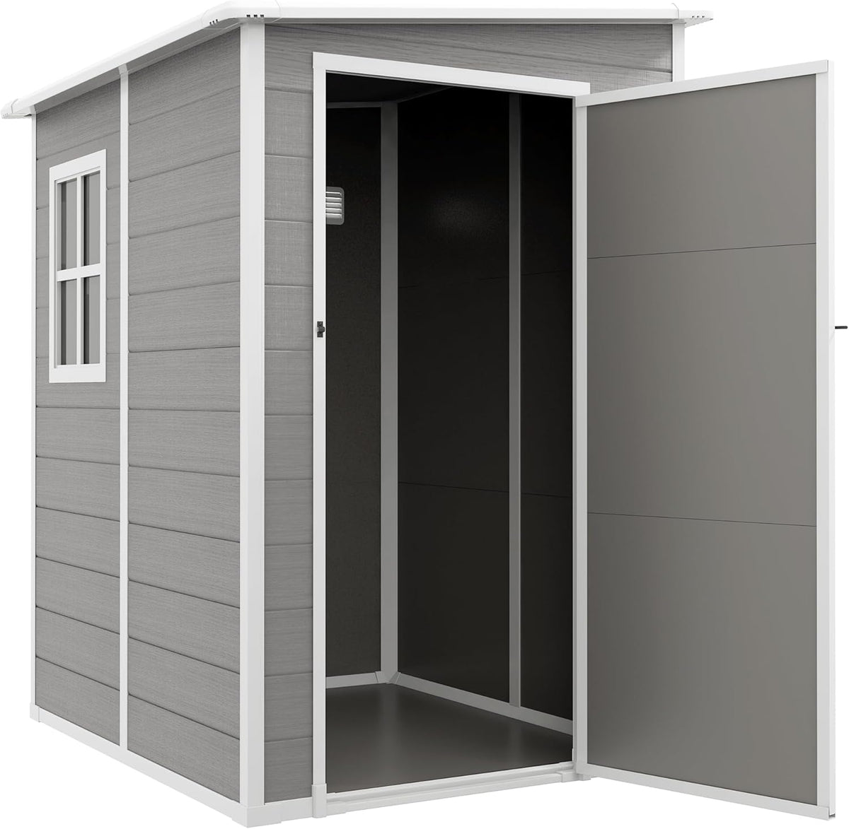 Outsunny Casetta da giardino 1,54 m2 - Finitura effetto legno graffiato grigia - Pavimento porta con serratura e tetto inclinato - Dimensioni 122 x 149 x 192 cm