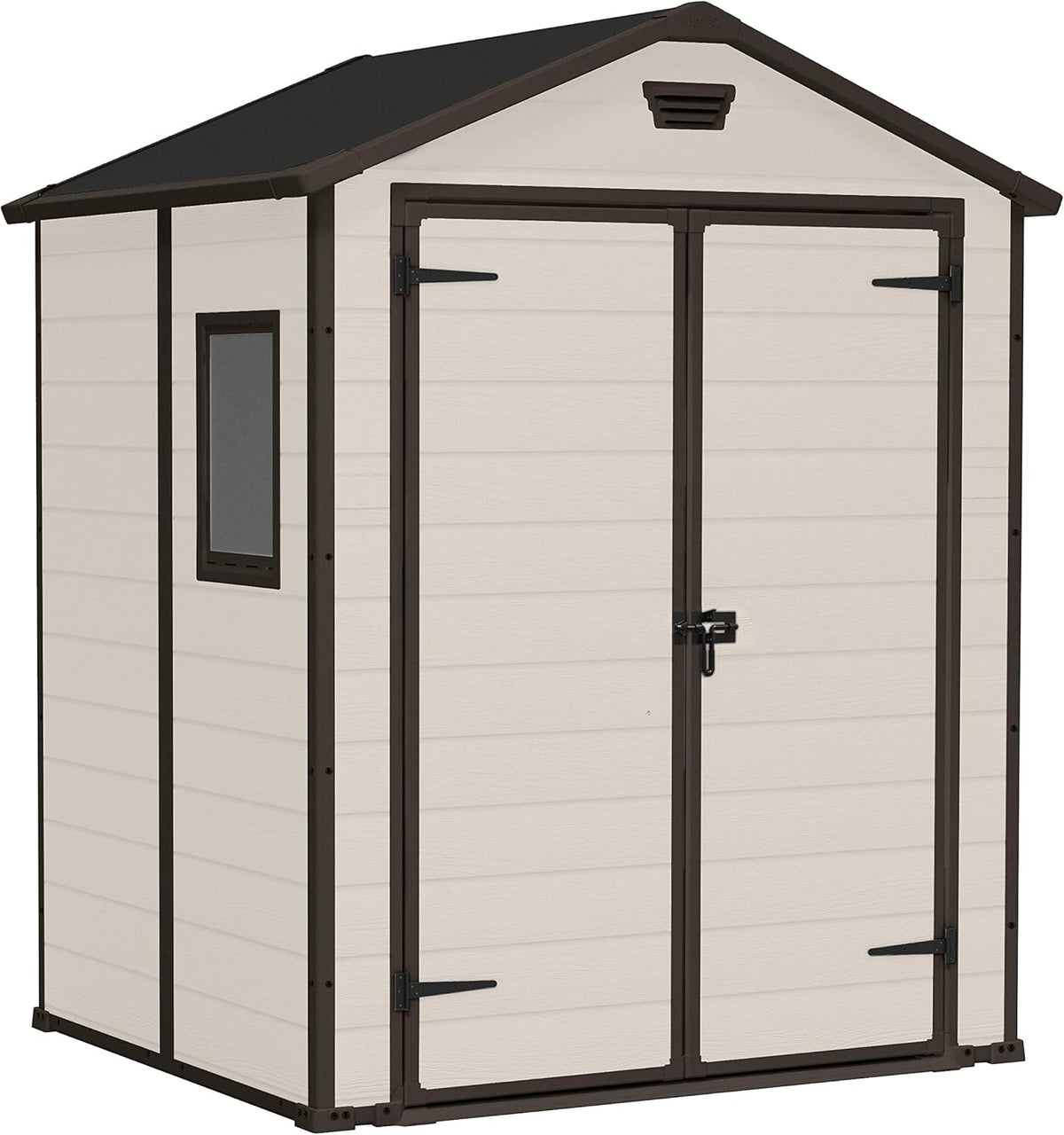 Casetta da Giardino Keter Manor 6x5 - Capanno Porta Attrezzi Effetto Legno Graffiato - Struttura in Plastica 185x152x226 cm Beige