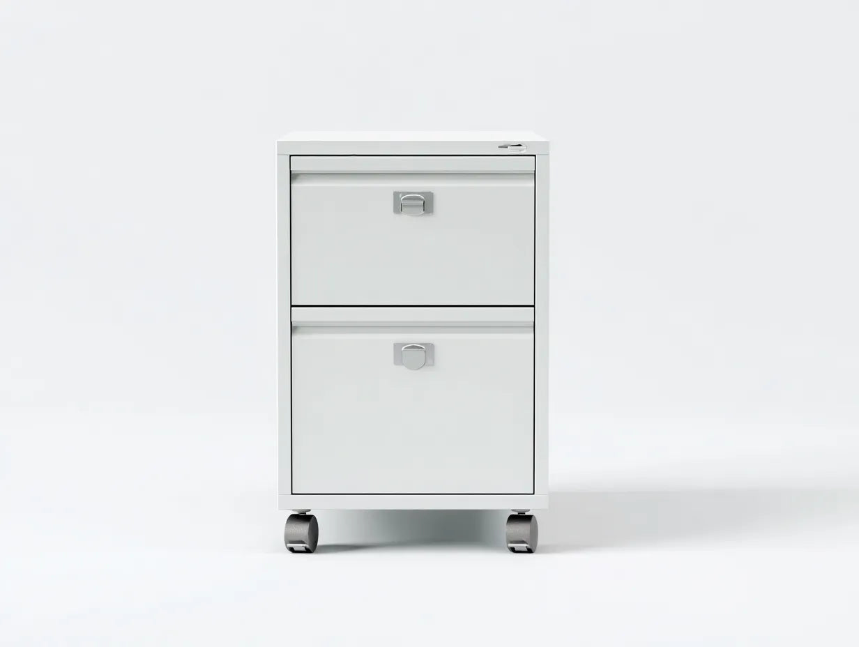 Cassettiera archivio in metallo con 2 cassetti e ruote 42 x 51 x 67 cm - bianco opaco - per studio e ufficio - stile compatto professionale