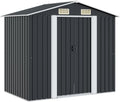 vidaXL Casetta da giardino ventilata - Capanno in metallo antracite - Ingresso scorrevole robusto per attrezzi - Dimensioni 204 x 132 x 186 cm stile contemporaneo