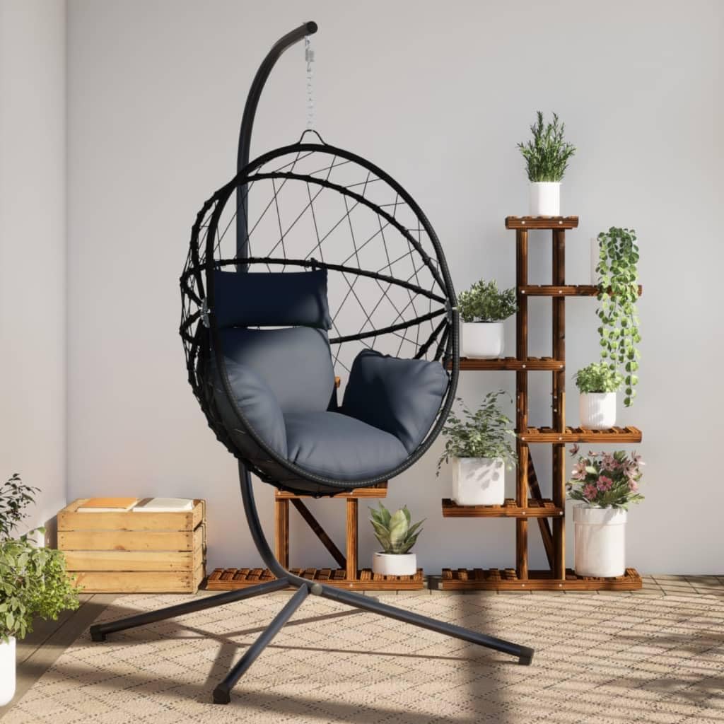 Home e Garden Sedia a uovo sospesa - Rattan con supporto in acciaio - Finitura antracite - Poltrona autoportante per interno esterno e area relax