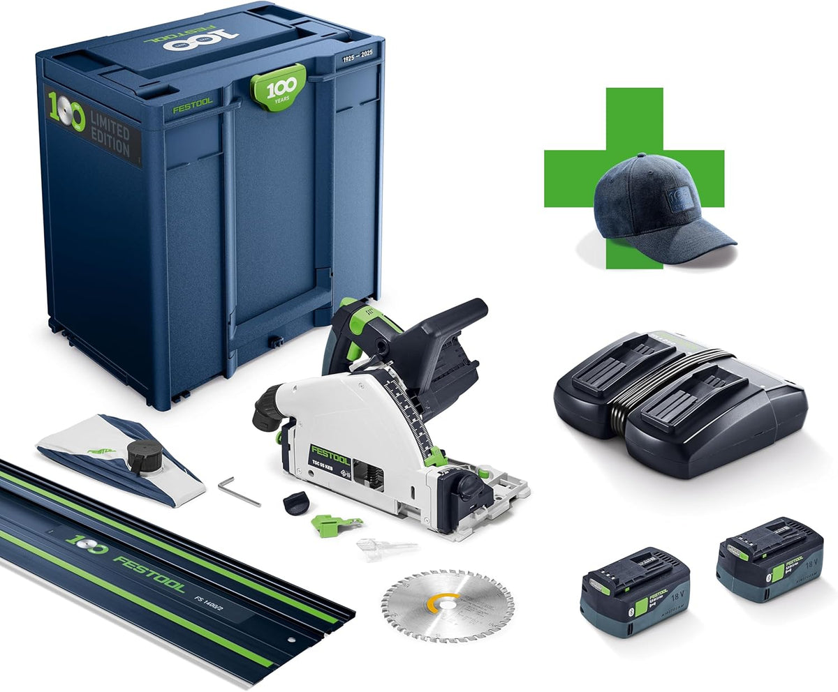 Festool TSC 55 KEBI-Plus XL-FS 100Y Sega a Batteria - Limited Edition Bianco Verde - Lama in Acciaio Super Rapido per Legno - Sistema ad Affondamento Cordless