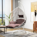 Sedia a Uovo Sospesa in Rattan Sintetico - Supporto in Acciaio con Cuscini Spessi - Seduta Relax Marrone - Per Patio Balcone e Giardino