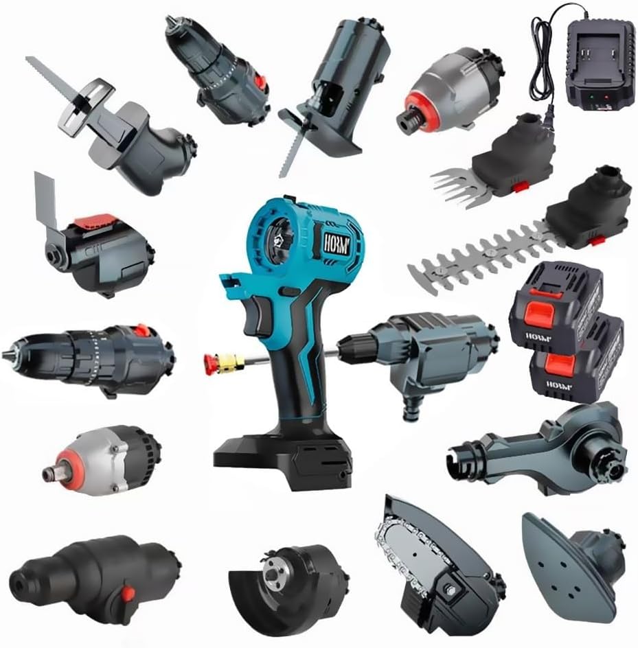 Kit Elettroutensili Brushless 15 in 1 - Sistema a Batteria 18 V con Accumulatore 3,0 Ah - Tagliasiepi 2 in 1 e Utensili per Legno - Set Cordless agli Ioni di Litio