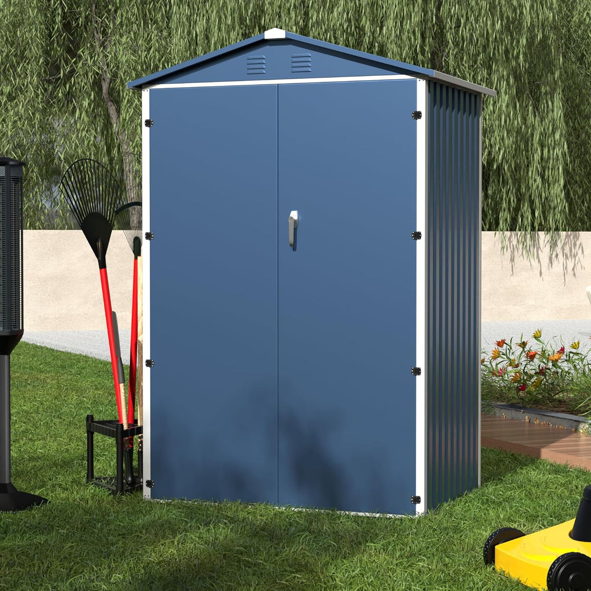 Casetta Porta Attrezzi da Giardino in Metallo - Capanno Esterno con Tetto a Due Falde - Deposito Attrezzi 2 m2 125,5x88,5x185 cm Blu